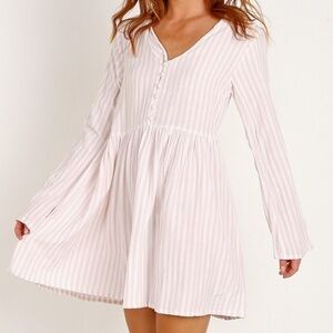 Zulu & Zephyr Stripe Beach Cotton Blend Curved Hem Dress Small pink & white